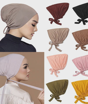Zachte Modal Binnen Hijab Cap met Strik - Islamitische Turban Hoofddoek