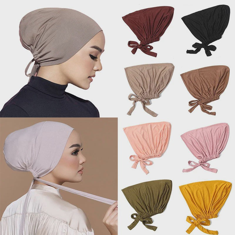 Zachte Modal Binnen Hijab Cap met Strik - Islamitische Turban Hoofddoek