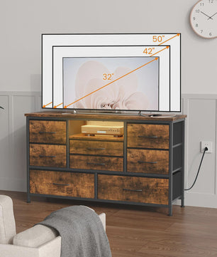 Industriële TV Meubel met 8 Lades, USB Laadstation & EU Stopcontacten - Sfeervolle Woonkamer Opbergkast