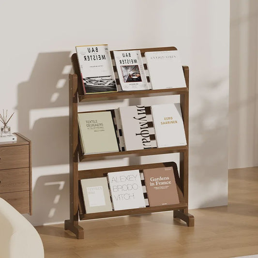 Stijlvolle Houten Boekenkast - Ultradun Magazine & Krantenrek voor Woonkamer of Kantoor