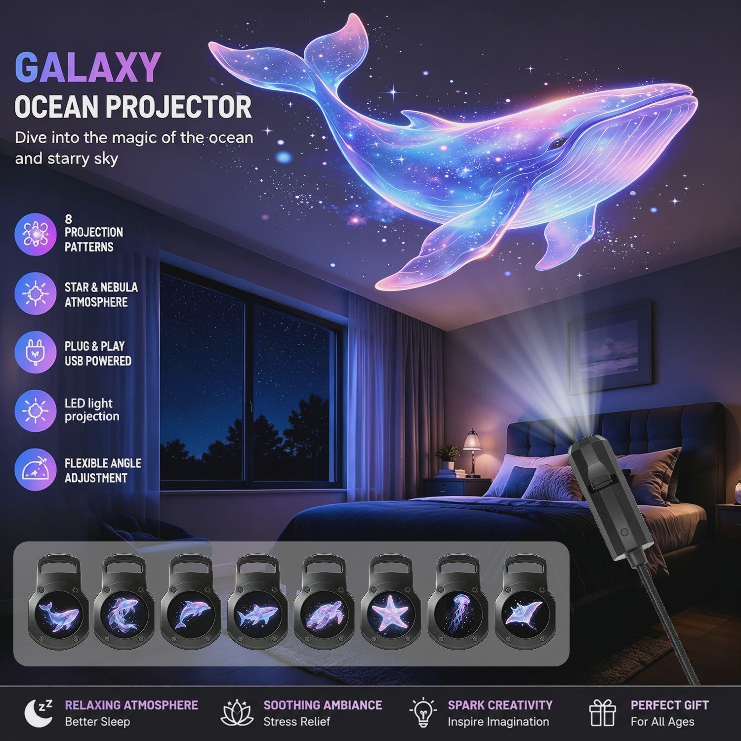 Galaxy Oceaan Projector Lamp - Romantische Sfeer & Nachtlampje met USB