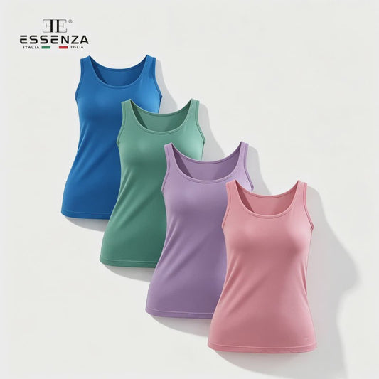 Dames Tanktop - Mouwloos Ondergoed Top met Ronde Hals - Zacht, Elastisch & Ademend - Pastelkleuren