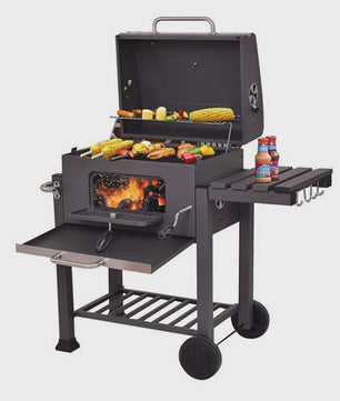 Stevige Houtskool Barbecue Grillwagen met Verstelbare Kolenlade en Handige Haken