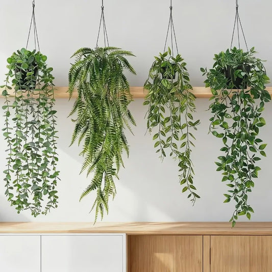 4x Kunst Hangplanten - Faux Eucalyptus & Klimop - UV-Bestendig Plastic voor Buiten & Binnen Decoratie