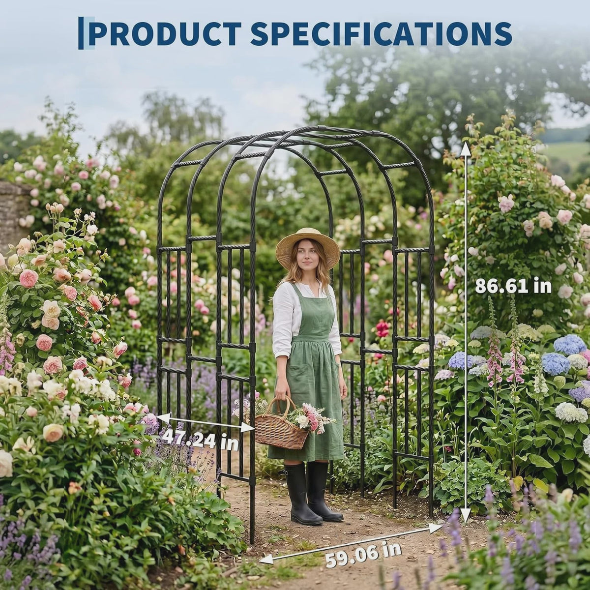 Extra Hoge Metalen Tuinboog Klimrek 2.2m - Stevig Stalen Klimrek voor Klimplanten, Rozen, Groenten & Decoratie