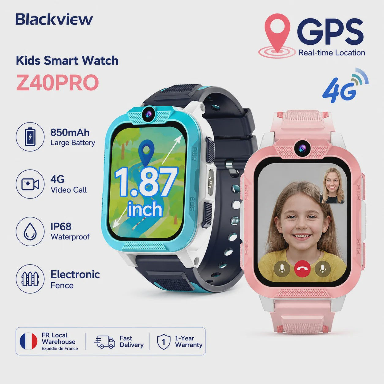 Blackview Z40 Pro Kinder Smartwatch - 4G, GPS, Video Bellen & SOS Functie