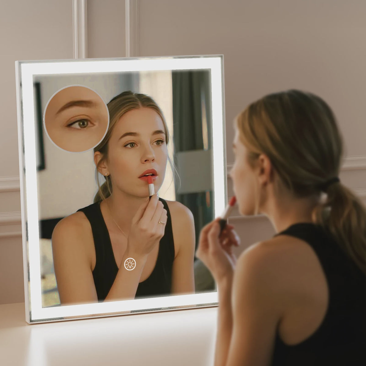 Verstelbare LED Make-up Spiegel met 10x Vergroting, Touchscreen & USB Oplaadbaar - 3 Kleuren & Dimbaar