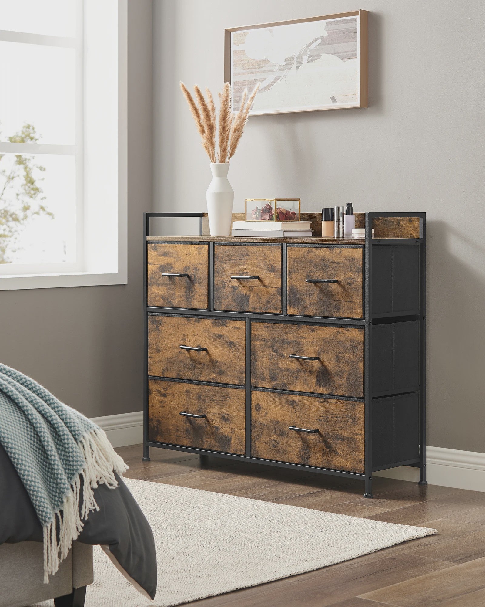 Industrieel Dressoir met 7 Lades en Metalen Frame - Rustiek Houtdesign