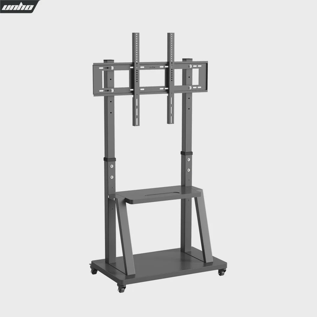 Robuuste Mobiele TV Trolley met Verstelbare Hoogte en 2 Opbergplanken