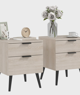 Set van 2 Nachtkastjes in Scandinavische Stijl - Modern Design met Lades en Houten Poten