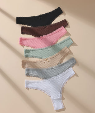 7-Delige Set Dames Thongs van Katoen met Kant - Sexy en Comfortabel Ondergoed (S-3XL)