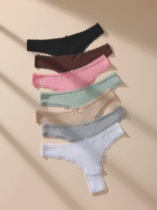 7-Delige Set Dames Thongs van Katoen met Kant - Sexy en Comfortabel Ondergoed (S-3XL)