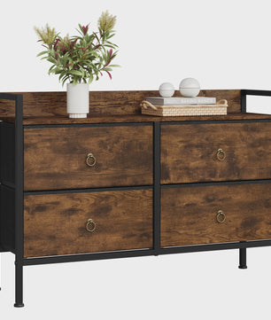Vintage Bruine Ladekast met 4 Stoffen Lades - Stijlvolle Opbergkast voor Slaapkamer & Woonkamer
