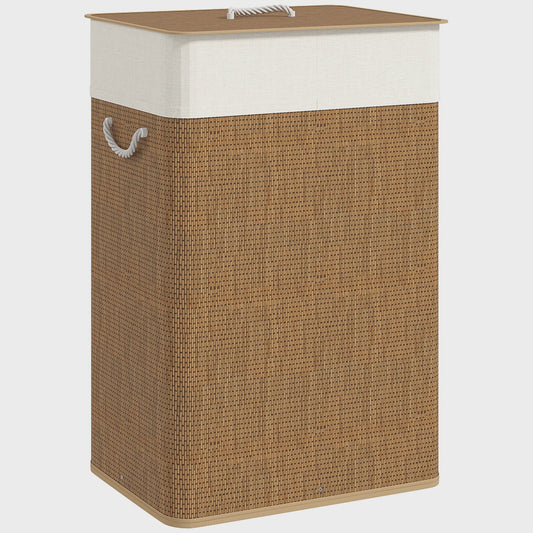 Homcom Bamboe Wasbare Wasmand met Deksel en Uitneembare Binnenzak - 72L