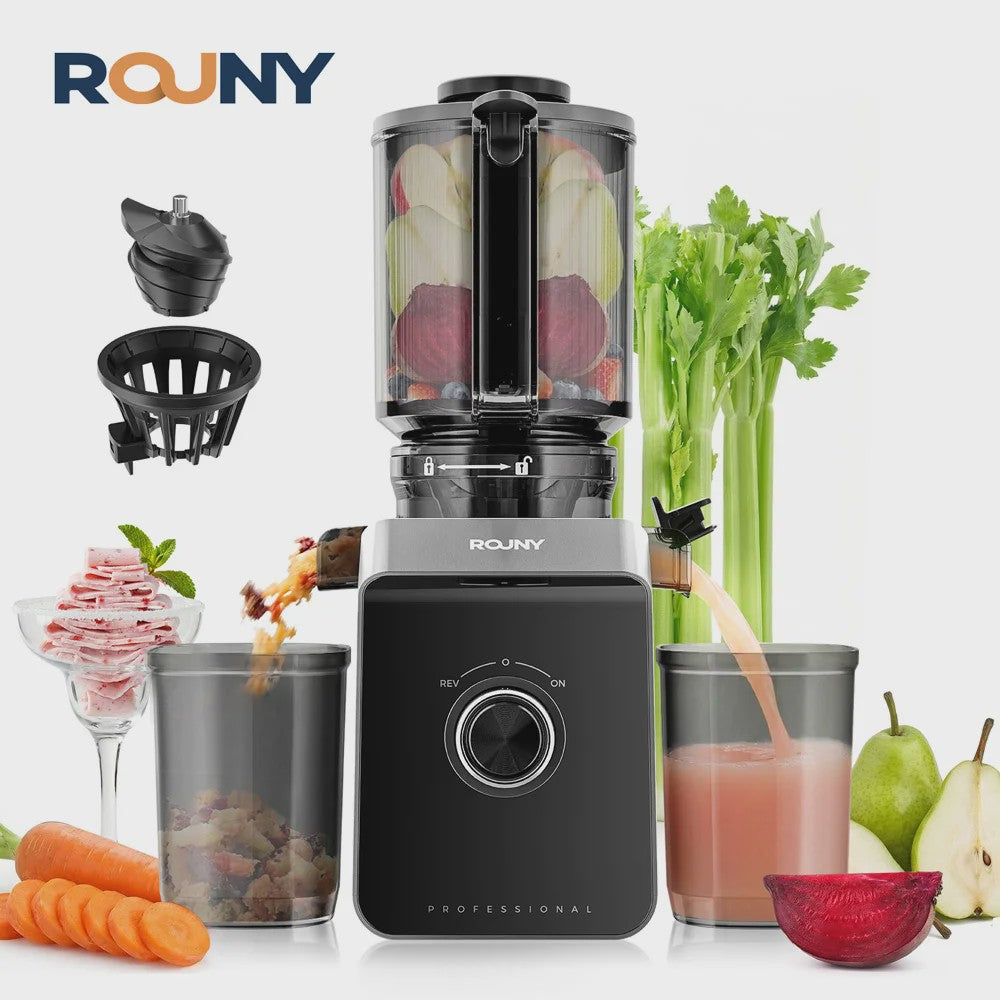 ROUNY Slow Juicer - Krachtige Cold Press Sapcentrifuge, Filter-Vrij & Makkelijk Reinigbaar