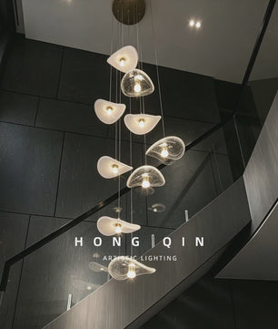 Luxe Glazen Trappenhuis Hanglamp - Moderne Lange Plafondlamp met Meerdere Pendels