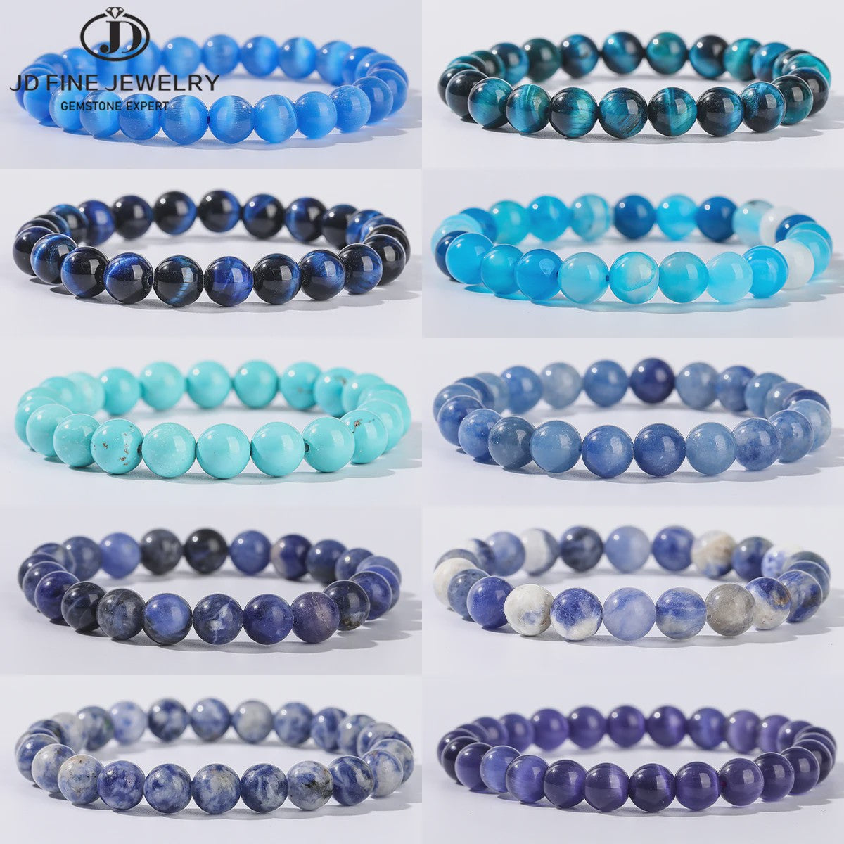Natuurstenen Armband Dames - Elastisch, Blauw, Yoga & Healing Sieraden