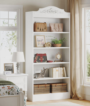 Moderne Witte Boekenkast 5 Lagen - 73 Inch Hoge Boekenkast