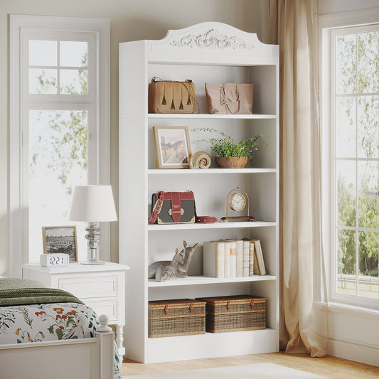 Moderne Witte Boekenkast 5 Lagen - 73 Inch Hoge Boekenkast
