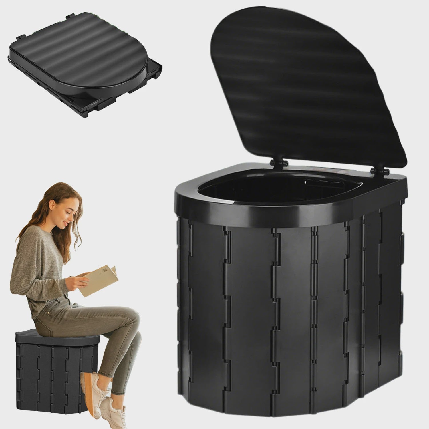 Draagbaar Camping Toilet - Opvouwbaar Kamperen, Auto & Buiten - Met Deksel