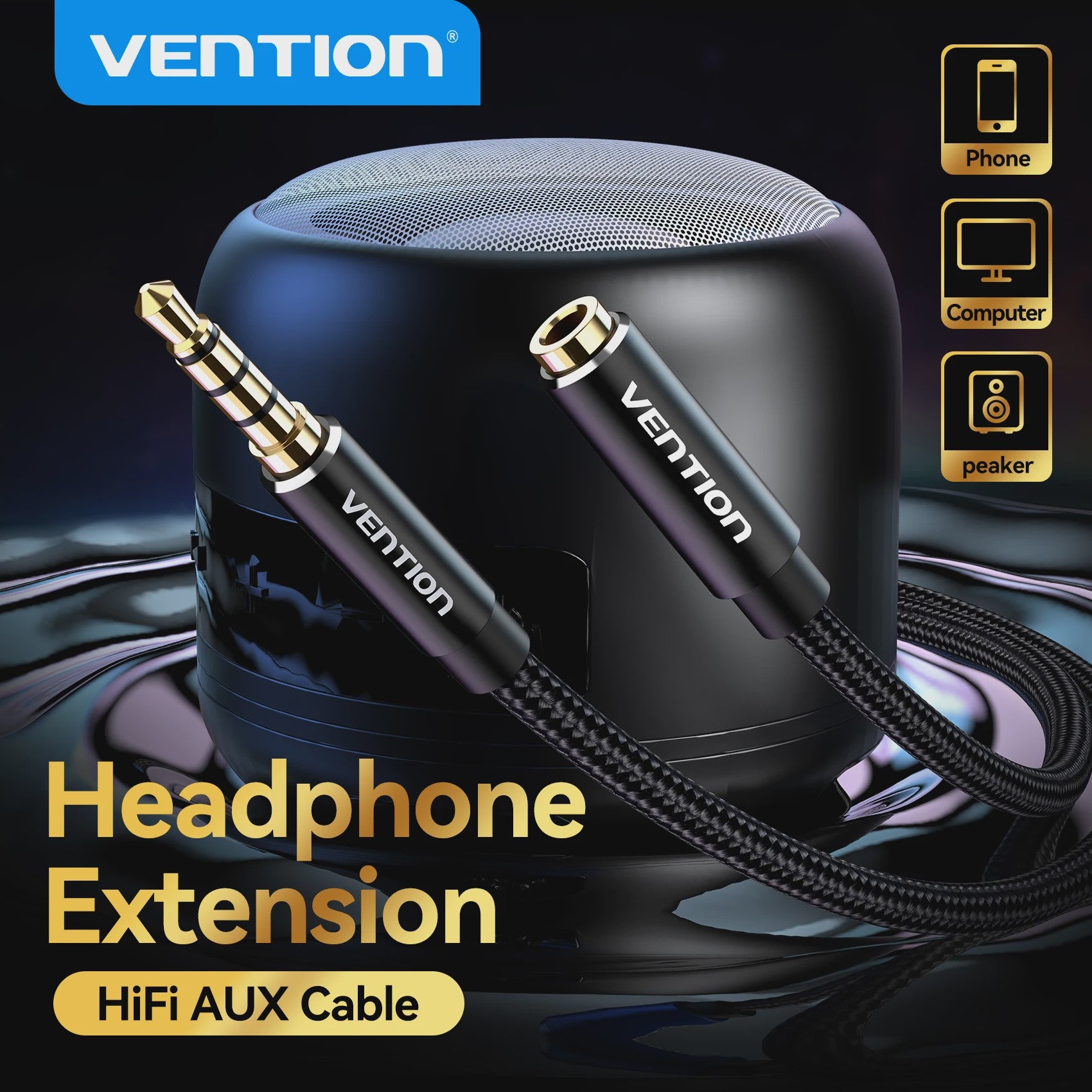 Vention 3.5mm Audio Verlengsnoer - Stereo AUX Kabel voor Koptelefoon, Speaker & Microfoon