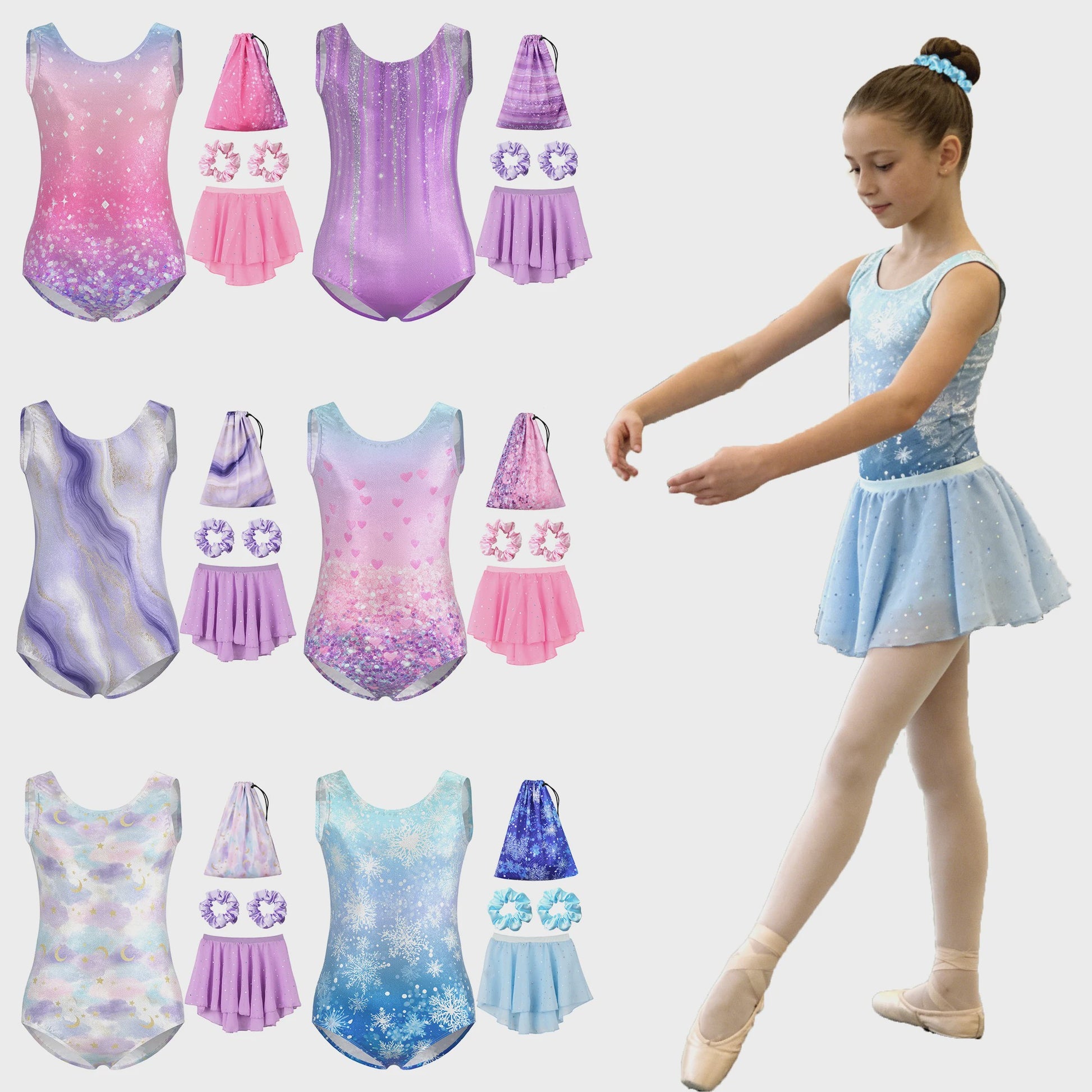 Meisjes Gymnastiek & Ballet Leotard Jurk met Afneembare Rok en Opbergtas | Leeftijd 5-11 Jaar