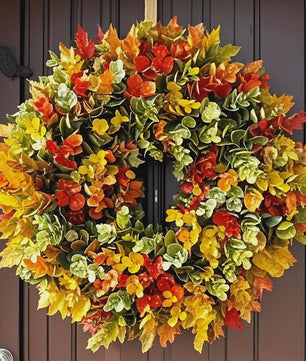 Elegante Kunstbloemen Krans - Realistische Herfstbladeren voor Binnen, Deurdecoratie & Kerst