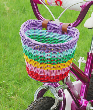 Regenboog Fietsmand Kinderen - Kleurrijk Rotan Stuurmandje