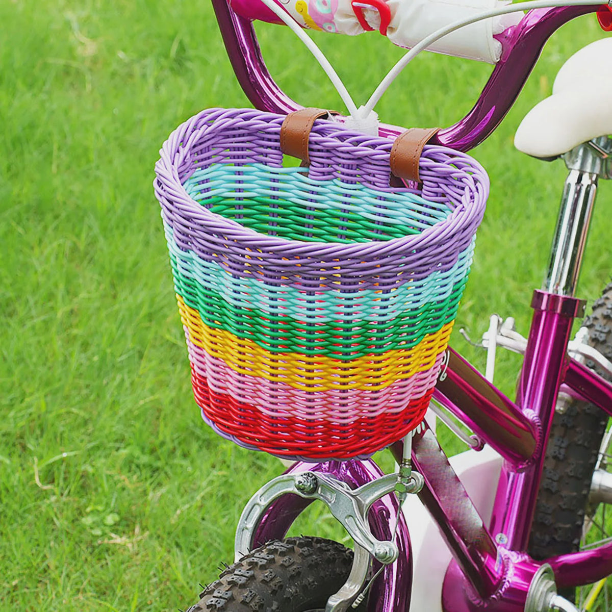 Regenboog Fietsmand Kinderen - Kleurrijk Rotan Stuurmandje