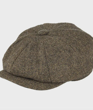 Stijlvolle Heren Herringbone Tweed Flat Cap - Britse Retro Newsboy Pet