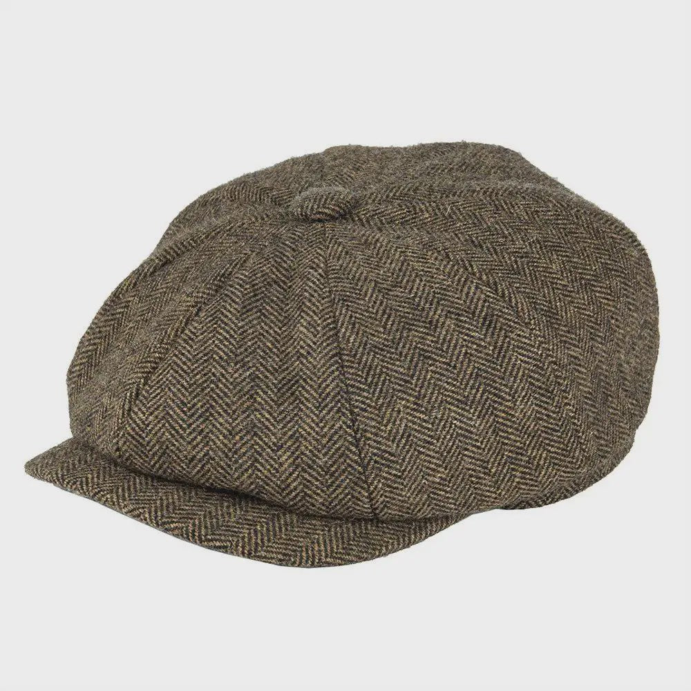 Stijlvolle Heren Herringbone Tweed Flat Cap - Britse Retro Newsboy Pet
