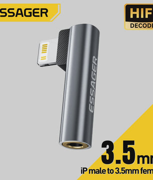 Essager L-vormige Audio Adapter: Type-C naar 3.5mm Jack & Lightning naar 3.5mm Koptelefoon