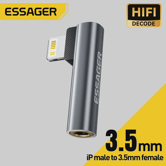 Essager L-vormige Audio Adapter: Type-C naar 3.5mm Jack & Lightning naar 3.5mm Koptelefoon