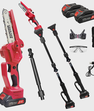 Draadloze 21V Mini Kettingzaag & Snoeischaar met Telescoopsteel - 4-in-1 Tuingereedschap