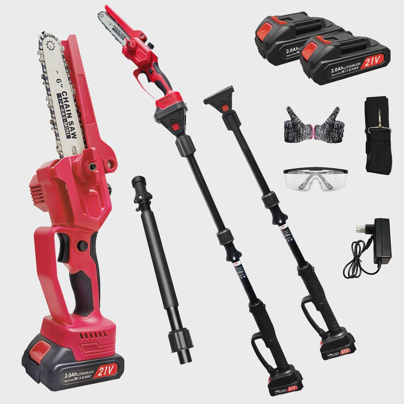 Draadloze 21V Mini Kettingzaag & Snoeischaar met Telescoopsteel - 4-in-1 Tuingereedschap