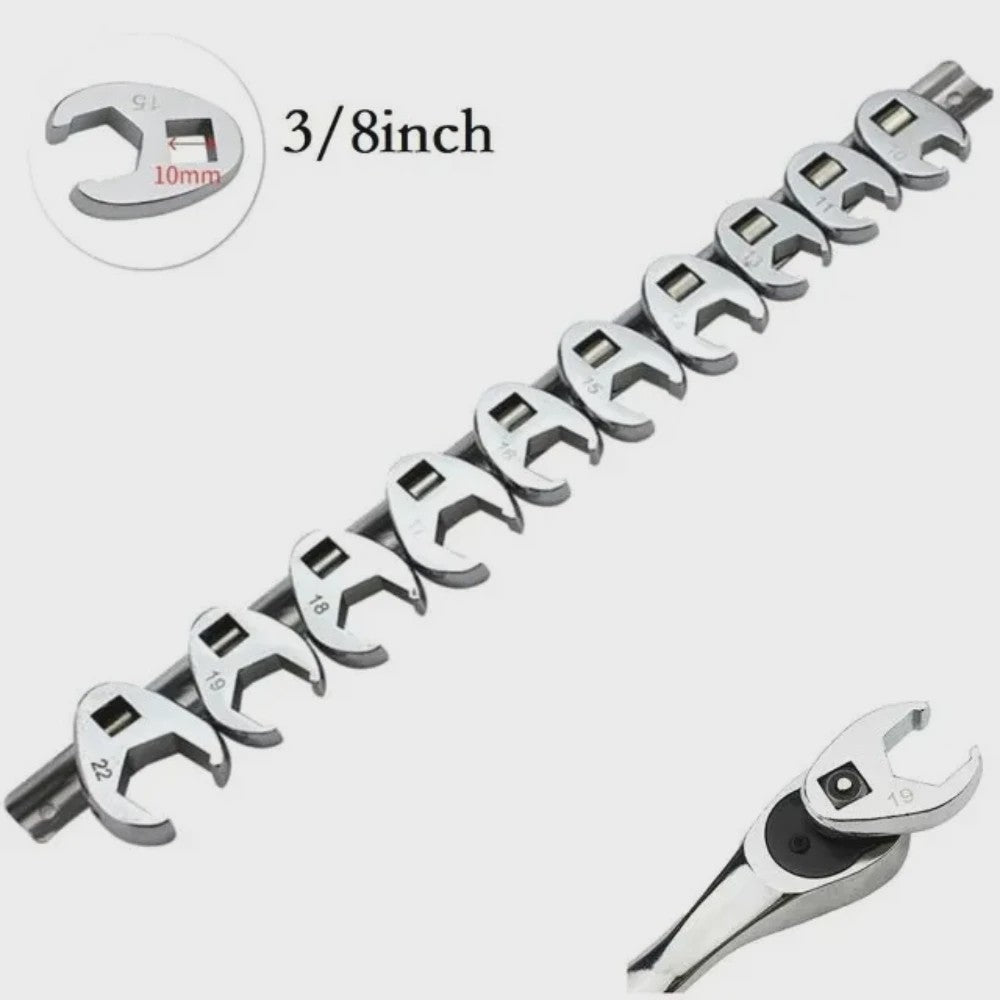 10-delige Metric Crowfoot Sleutelset 3/8" Aandrijving (10-22mm) - Chroom Vanadium Staal