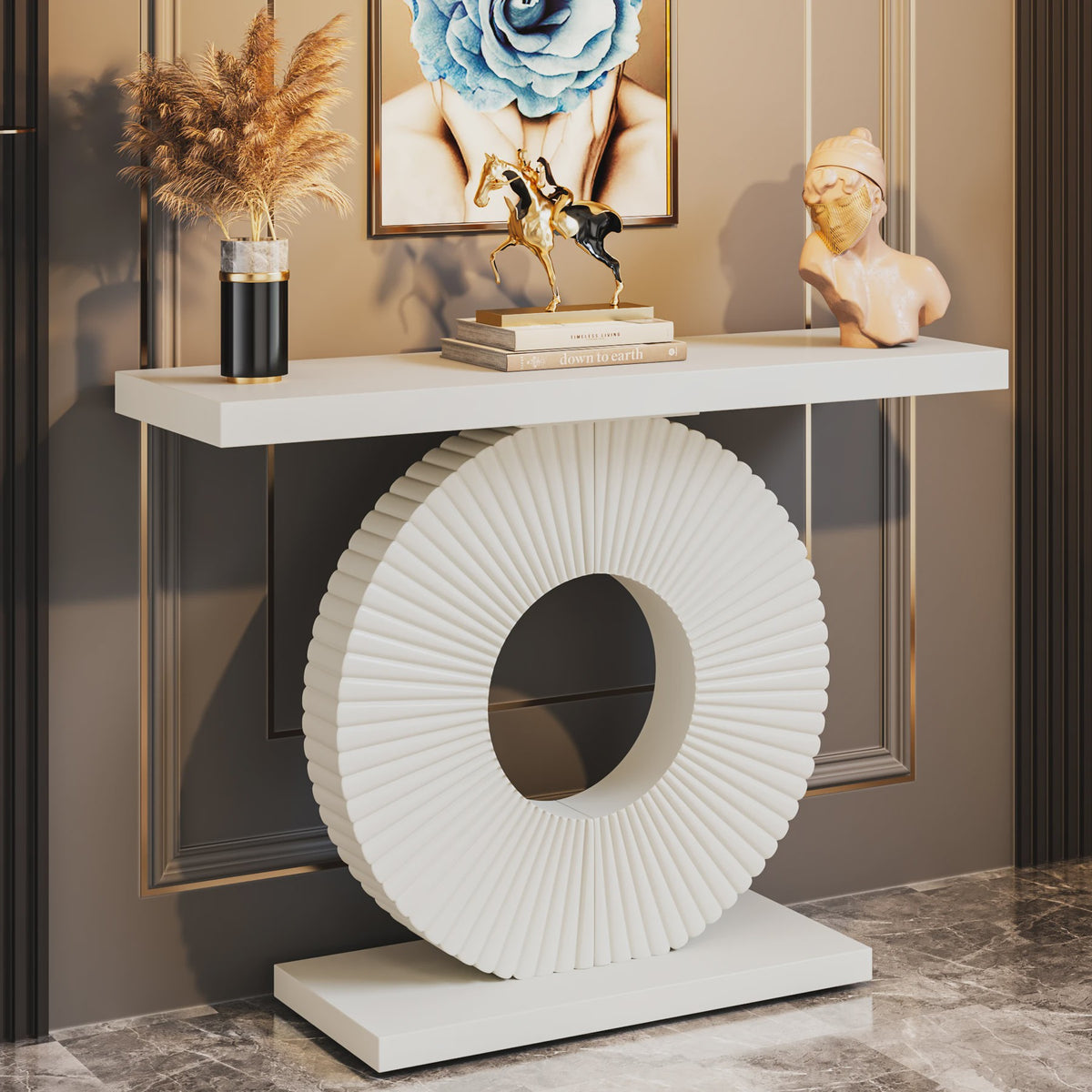 Moderne Console Tafel met Geometrische Basis - 40 inch Houten Entree & Sofa Tafel