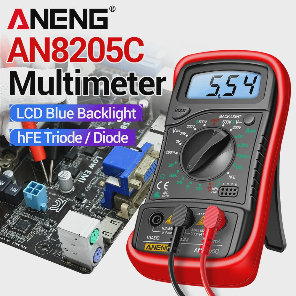 ANENG AN8205C Digitale Multimeter - AC/DC Spanning, Stroom, Weerstand Tester met LCD & Backlight