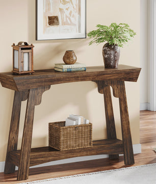 Houten Console Tafel met Opbergplank - Smalle Haltafel in Boerderijstijl