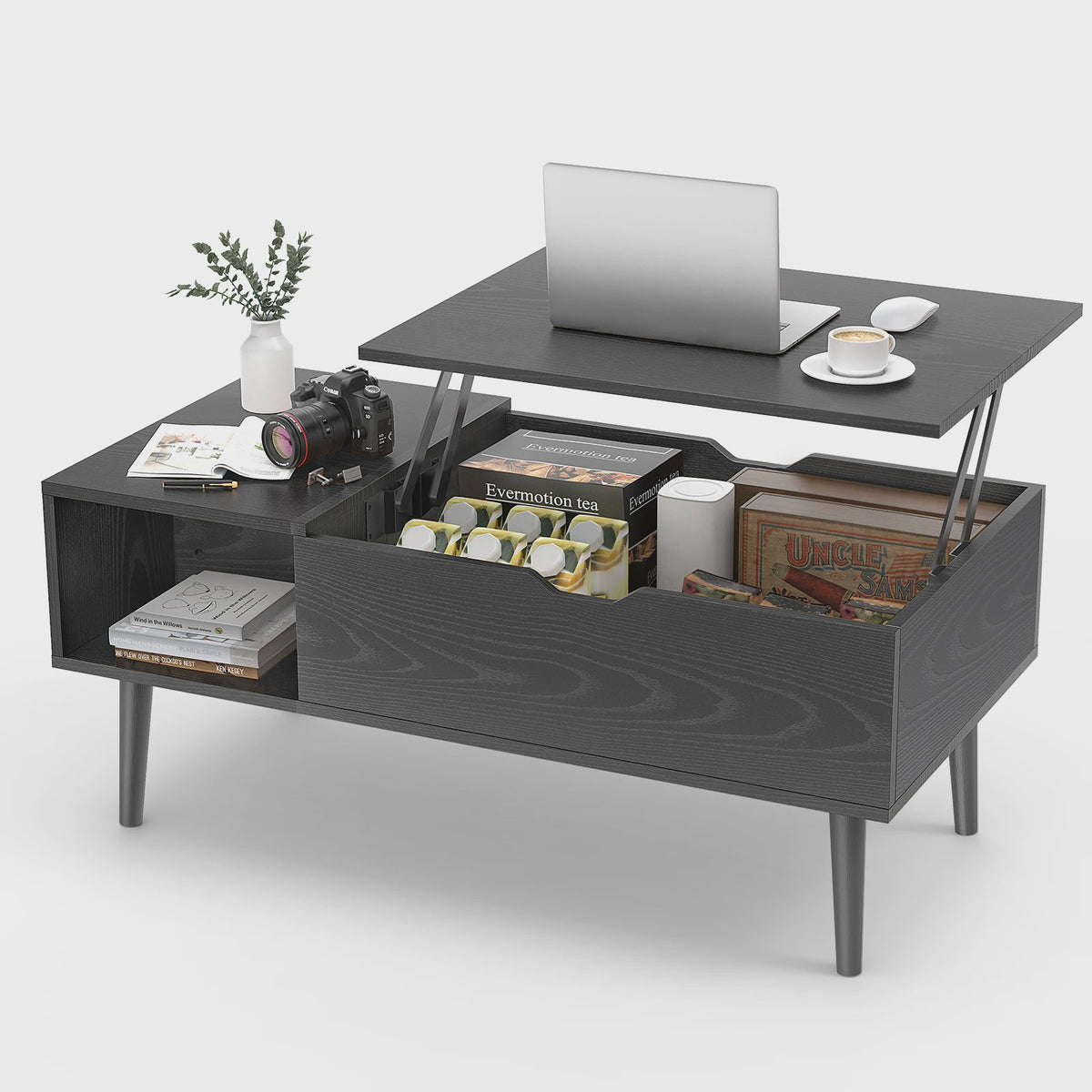Verstelbare Lift Top Salontafel met Ruime Opbergruimte - 100x50 cm
