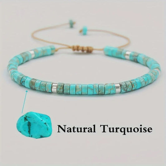 Verstelbare Natuurlijke Turkoois Kralen Armband - Uniek Cadeau & Vakantie Accessoire