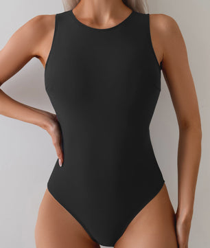 Zwarte Dames Monokini met Open Rug - Strakke Pasvorm voor Sport & Strand