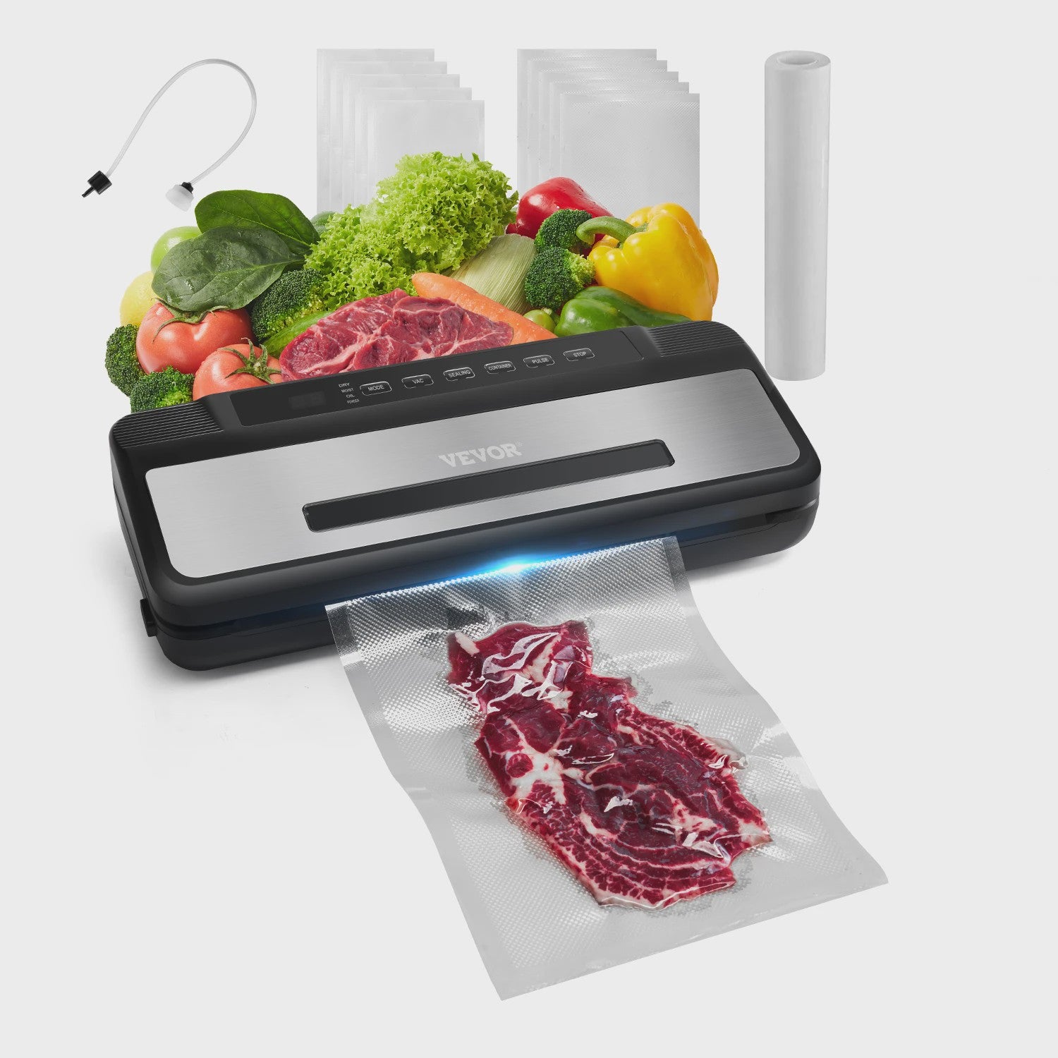 Krachtige Vacuümsealer 120W met 80Kpa zuigkracht - 7-in-1 voor alle voedselsoorten, inclusief 10 zakken