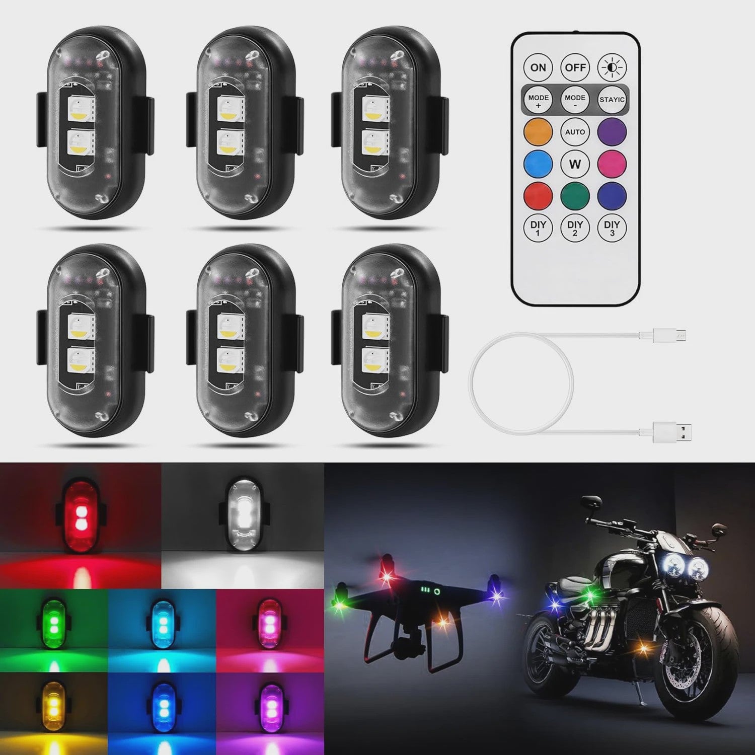 Veelzijdige LED Strobe Anti-Collision Lichten met Afstandsbediening - 8 Kleuren