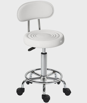 Verstelbare Draaibare Kruk met Rugleuning en Wielen - Wit - Ideaal voor Salon & Studio