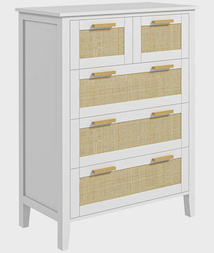 Stijlvolle Commode met 5 Lades en Rotan Fronten - Ideaal voor Woonkamer, Slaapkamer of Kantoor