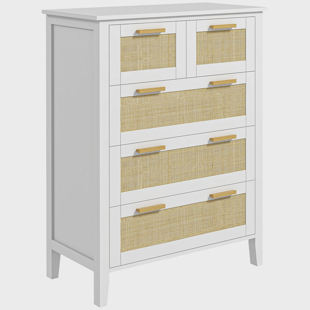 Stijlvolle Commode met 5 Lades en Rotan Fronten - Ideaal voor Woonkamer, Slaapkamer of Kantoor