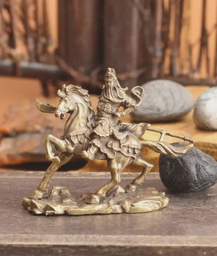 Bronzen Guan Gong Beeld op Paard - Chinese God van Rijkdom Decoratie