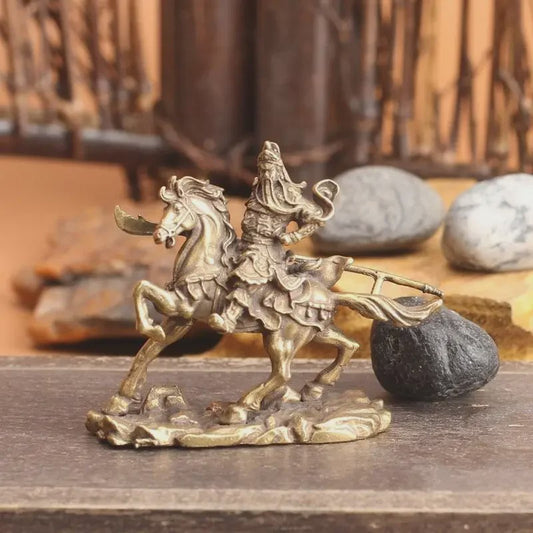Bronzen Guan Gong Beeld op Paard - Chinese God van Rijkdom Decoratie