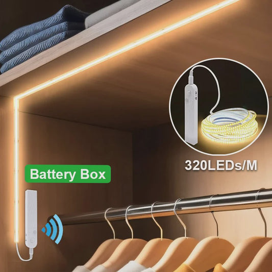 COB LED Strip met PIR Bewegingssensor - Flexibel, Zelfklevend, Batterijgevoed (5V)